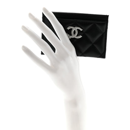 Chanel Lambskin Crystal Quilted Studded CC Card Holder Black 2 of 9
