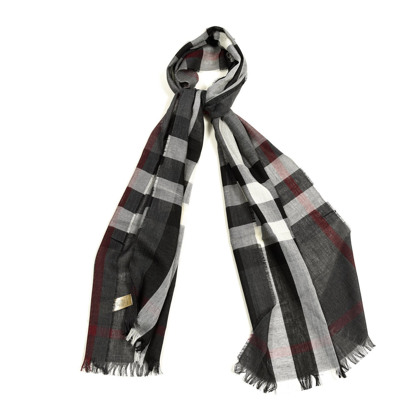 Wool Cashmere Check Lightweight Scarf Charcoal