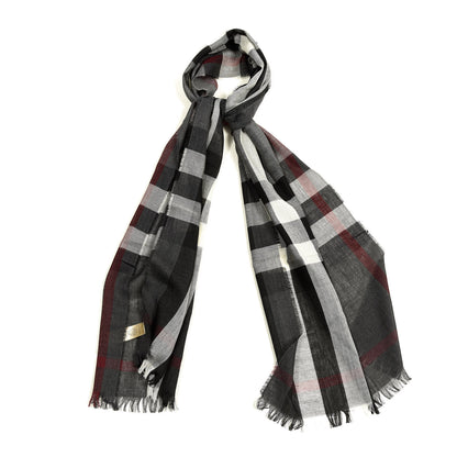 Burberry Wool Cashmere Check Lightweight Scarf Charcoal 1 of 4