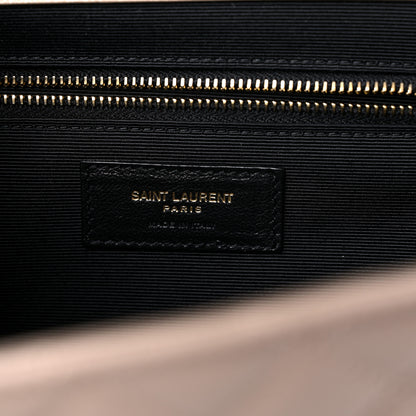 Saint Laurent Grain De Poudre Mixed Matelasse Large Triquilt Monogram Satchel Dark Beige 6 of 9