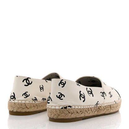 Chanel Lambskin Printed Coco Beach Espadrilles 40 White Black 4 of 11