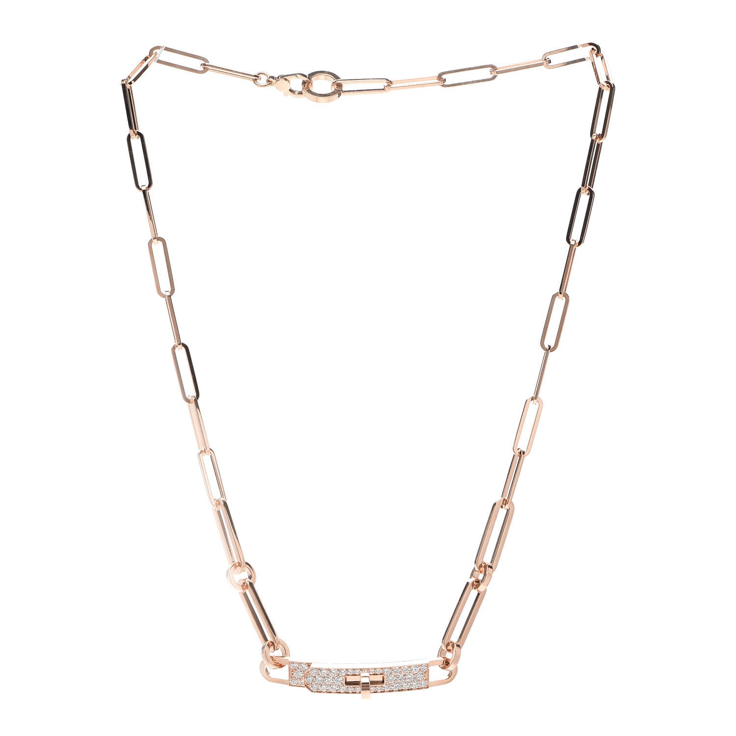 Hermes 18K Rose Gold Diamond Pave Kelly Chaine Choker Necklace 3 of 5