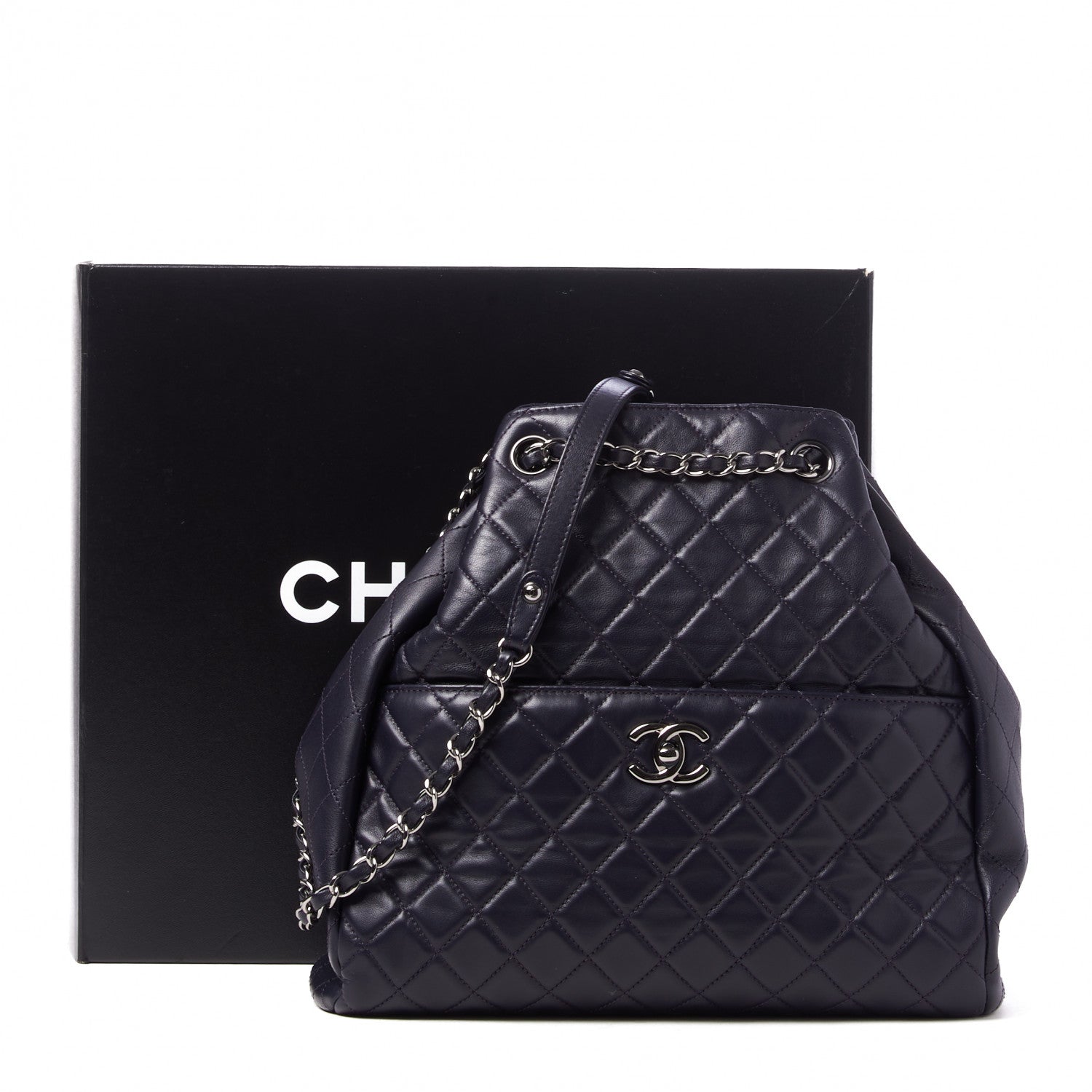 Chanel Lambskin Quilted Large Drawstring Shoulder Bag Dark Purple 10 of 10