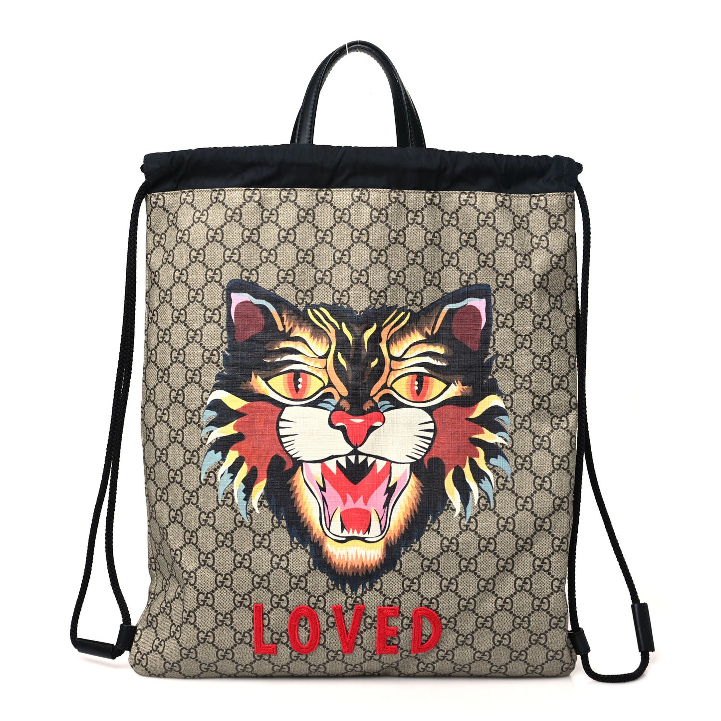 GG Supreme Monogram Angry Cat Drawstring Backpack
