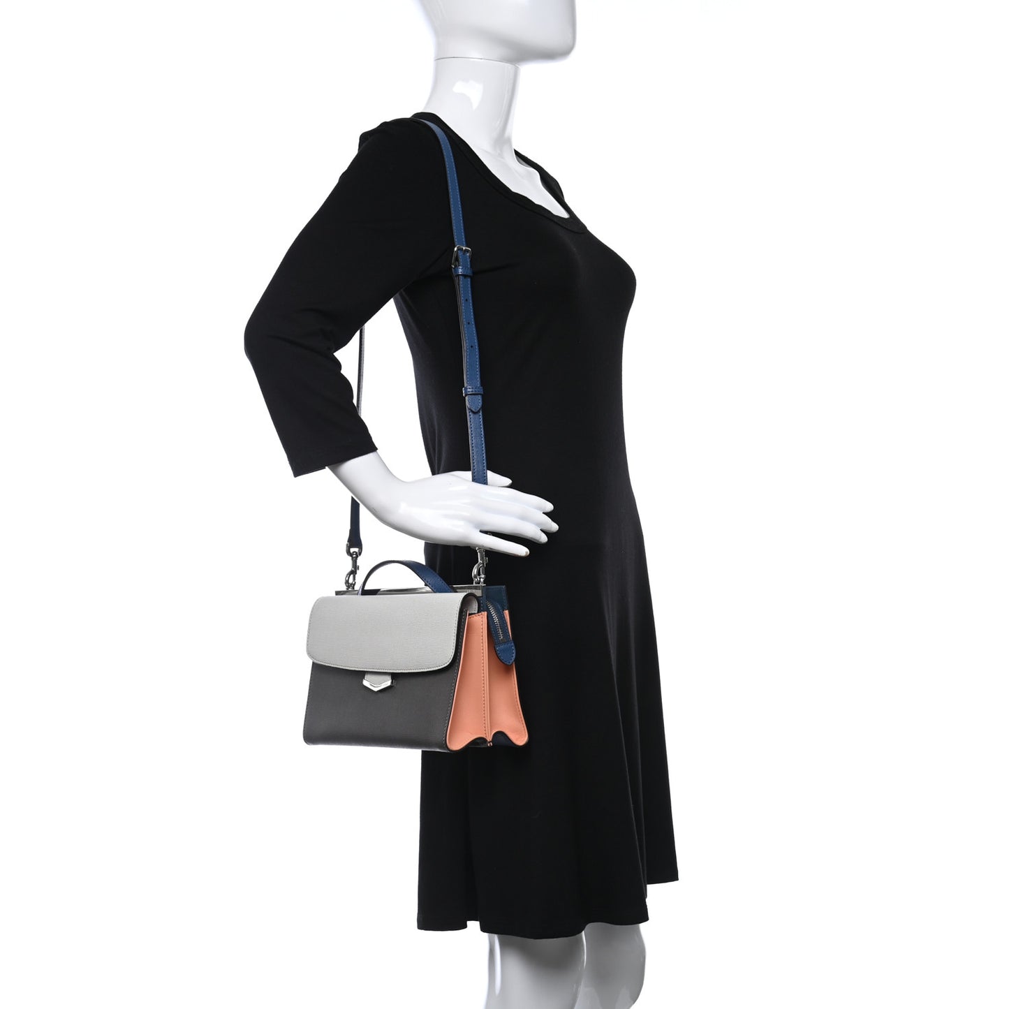 Vitello Elite Flamingo Colorblock Mini Demi Jour Shoulder Bag White Grey