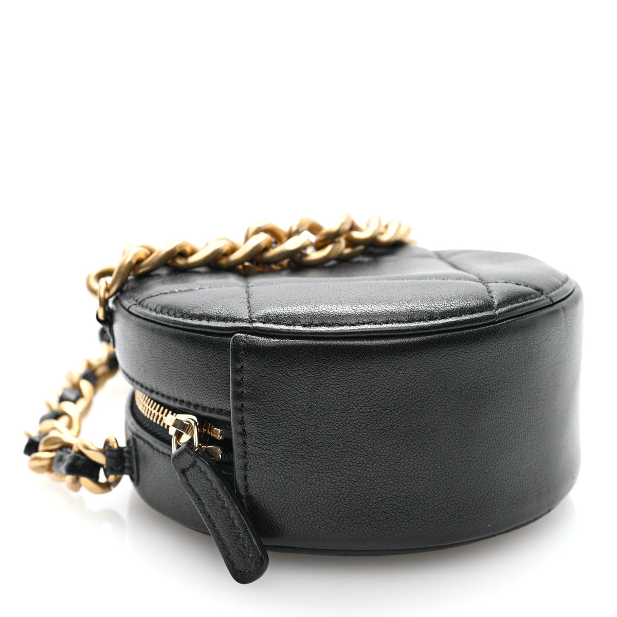 Lambskin Quilted Chanel 19 Round Clutch With Chain Black