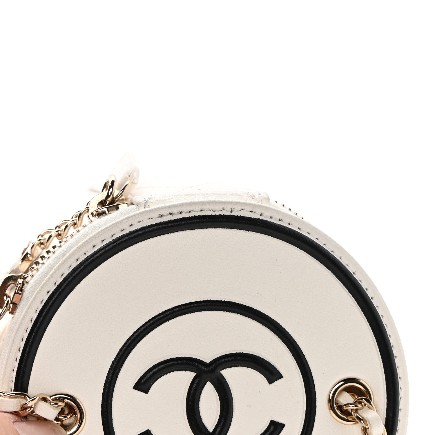 Chanel Lambskin Quilted Round Small Vanity Case With Chain White Black 11 of 13