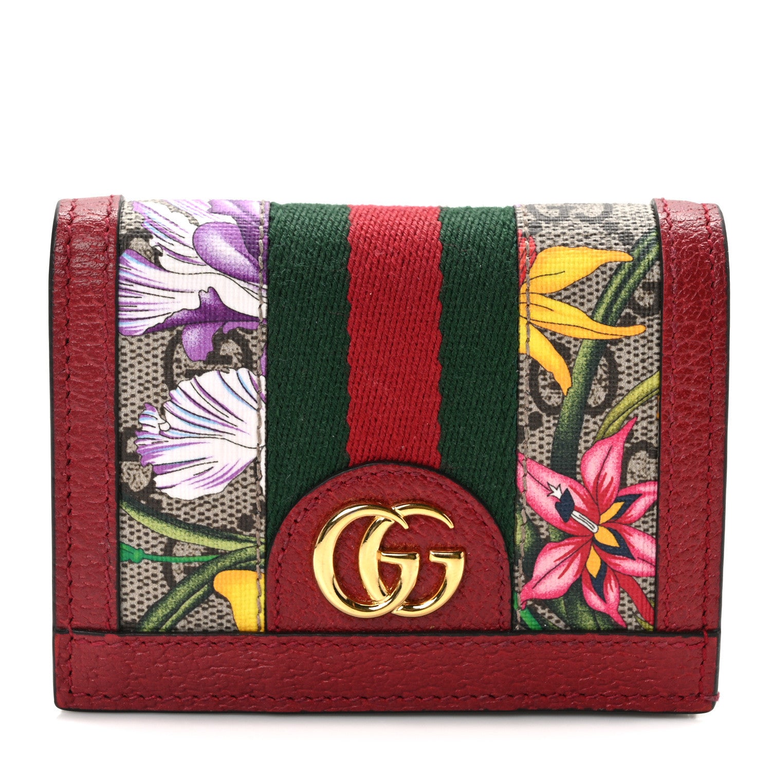 Gucci GG Supreme Monogram Flora Web Ophidia Card Case Red 1 of 7