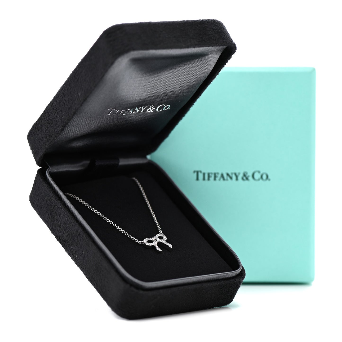 18K White Gold Diamond Mini Bow Pendant Necklace