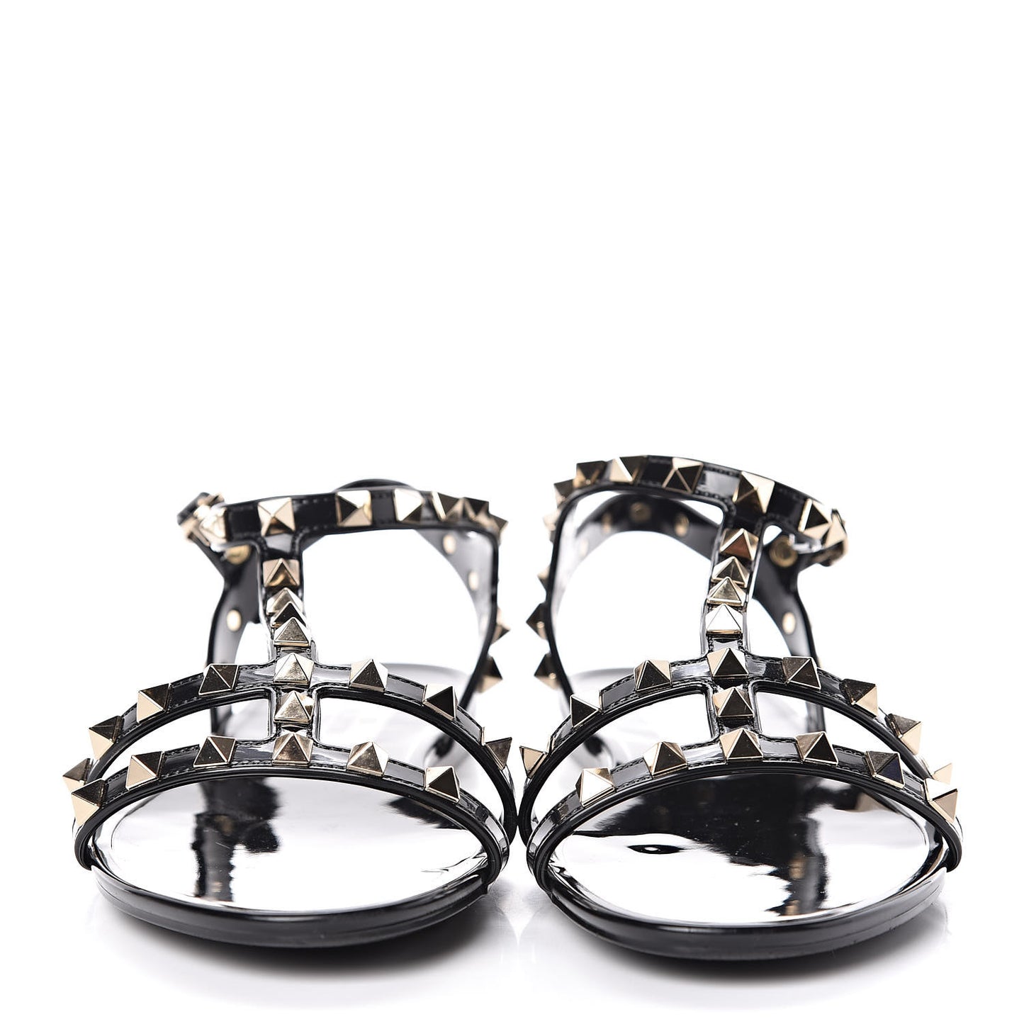 PVC Rockstud T-Strap Caged Flat Sandals 38 Black