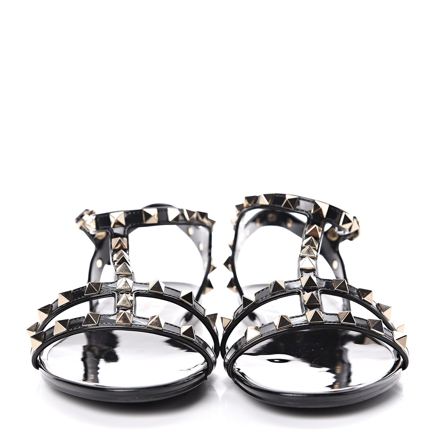 Valentino Garavani PVC Rockstud T-Strap Caged Flat Sandals 38 Black 2 of 8