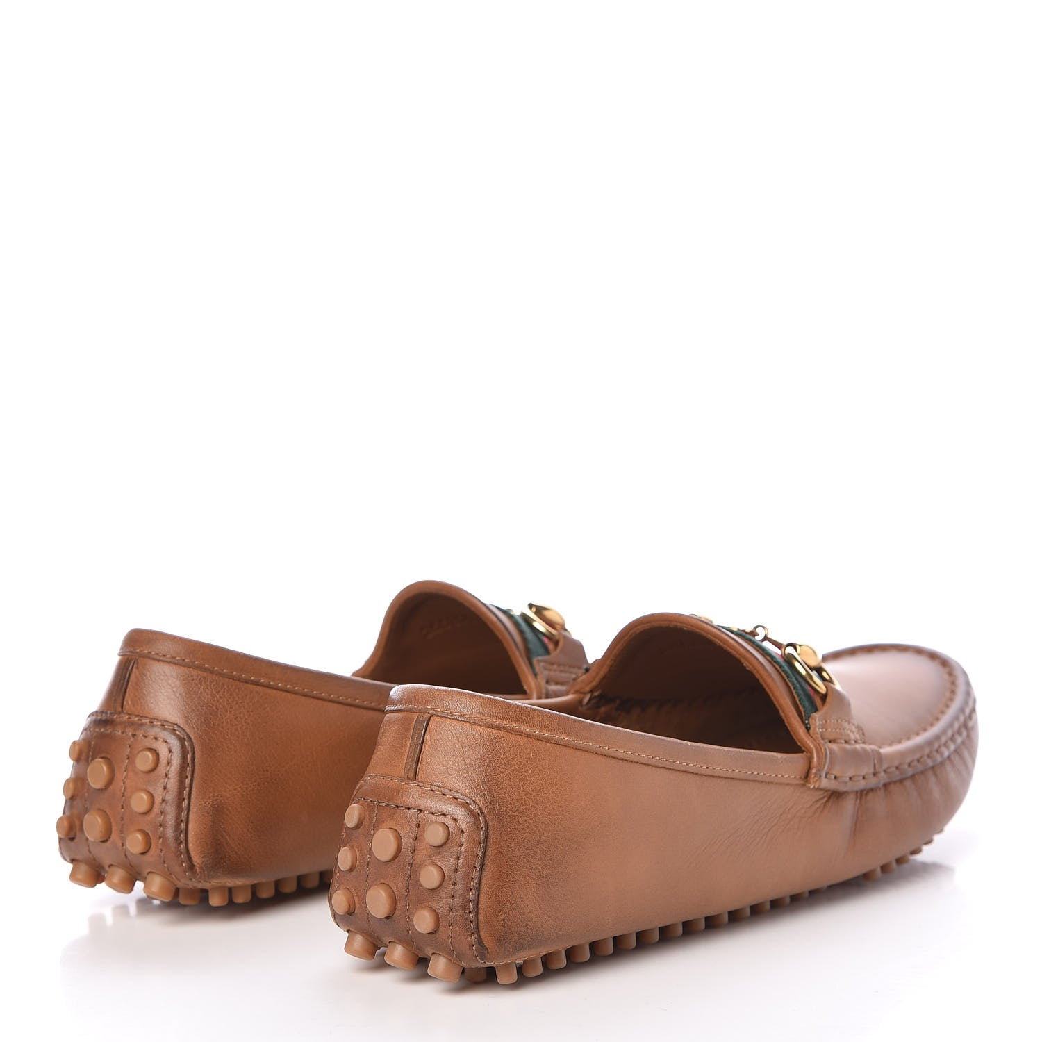 Gucci Salamanca Tamponato Calfskin Web Womens Horsebit Driver Loafers 36.5 Light Cuir 4 of 8