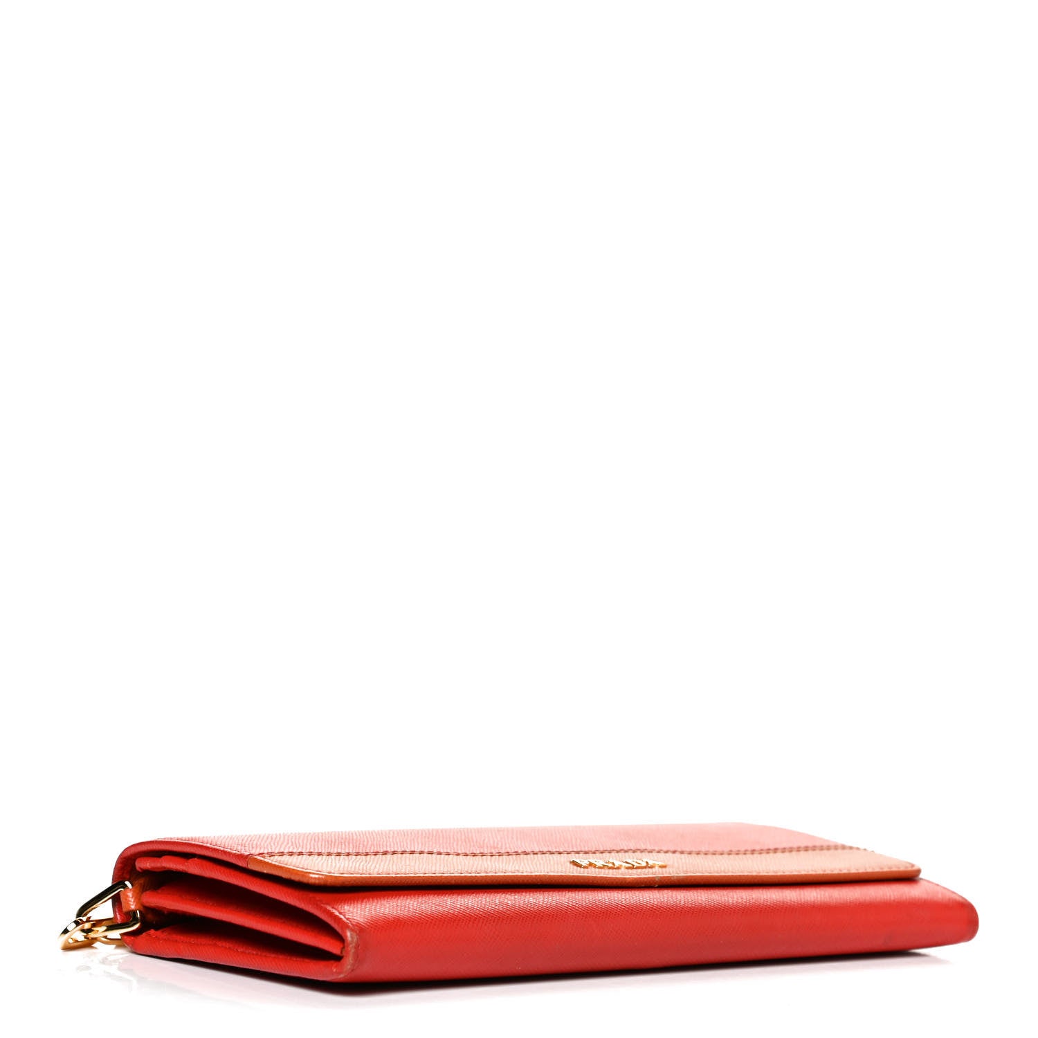 Prada Saffiano Metal Oro Chain Wallet Red Orange 4 of 13