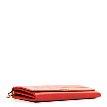 Prada Saffiano Metal Oro Chain Wallet Red Orange 4 of 13