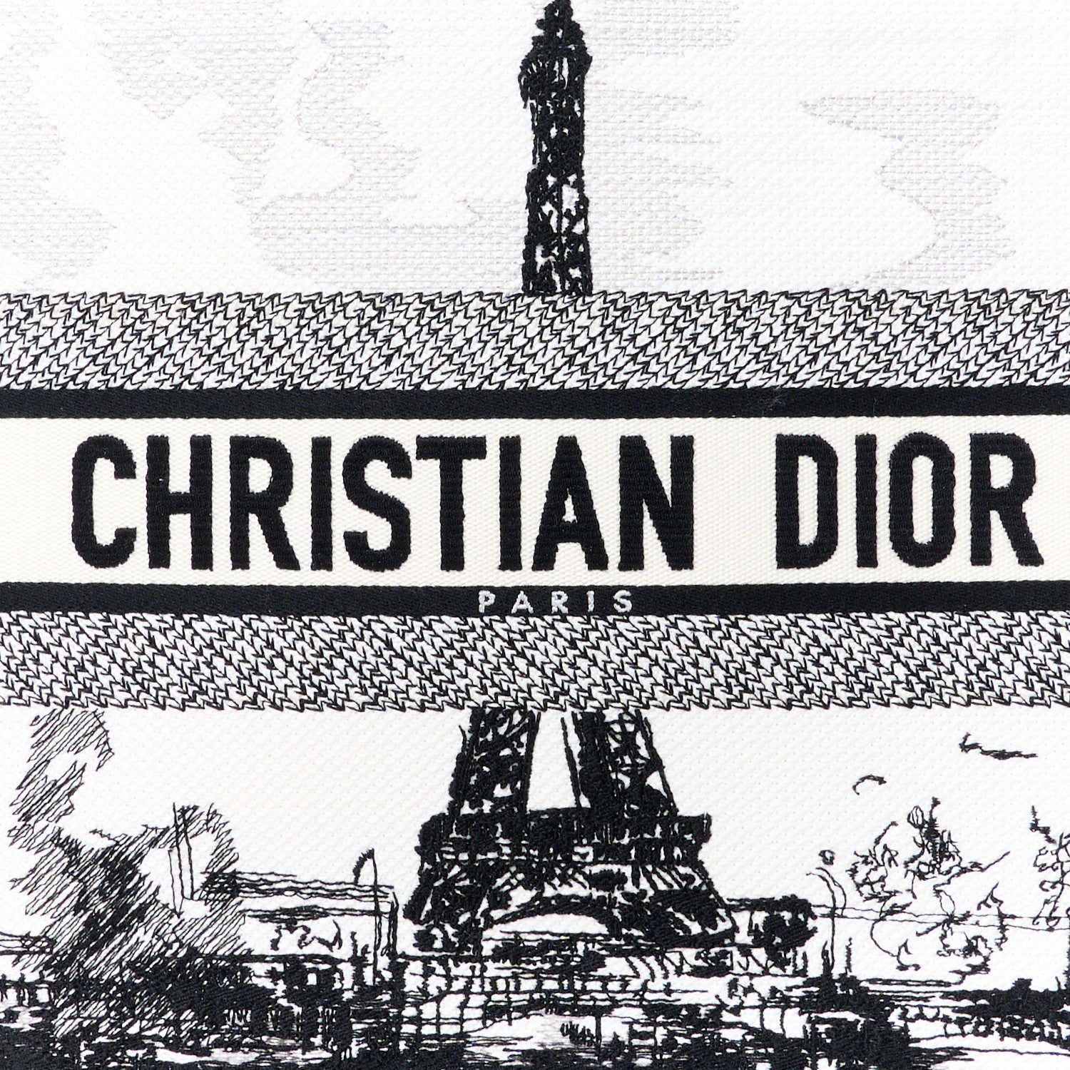 Christian Dior Canvas Embroidered Medium Paris Book Tote White Black 8 of 10