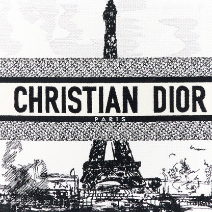 Christian Dior Canvas Embroidered Medium Paris Book Tote White Black 8 of 10