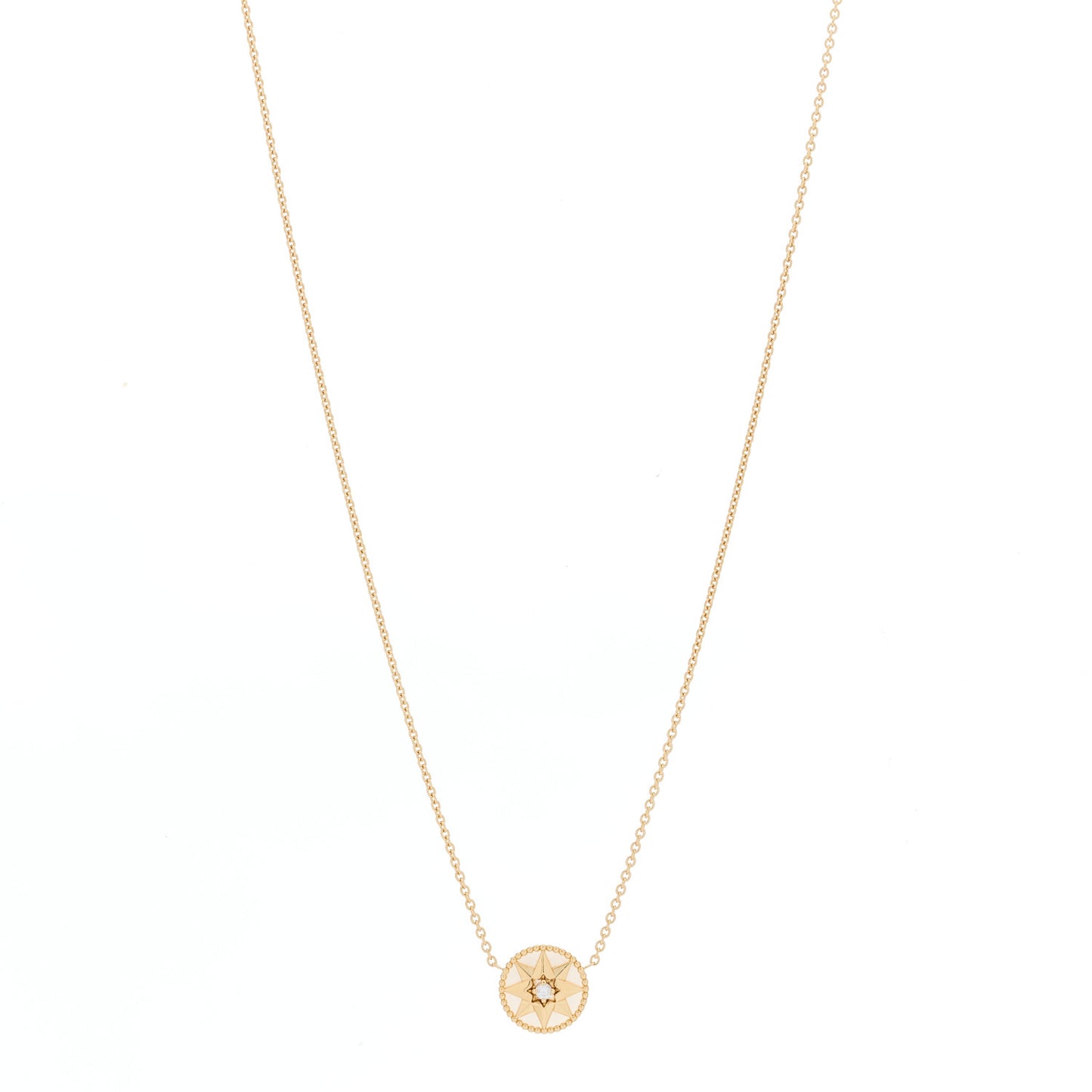 18K Rose Gold Diamond Mother of Pearl Rose Des Vents Necklace