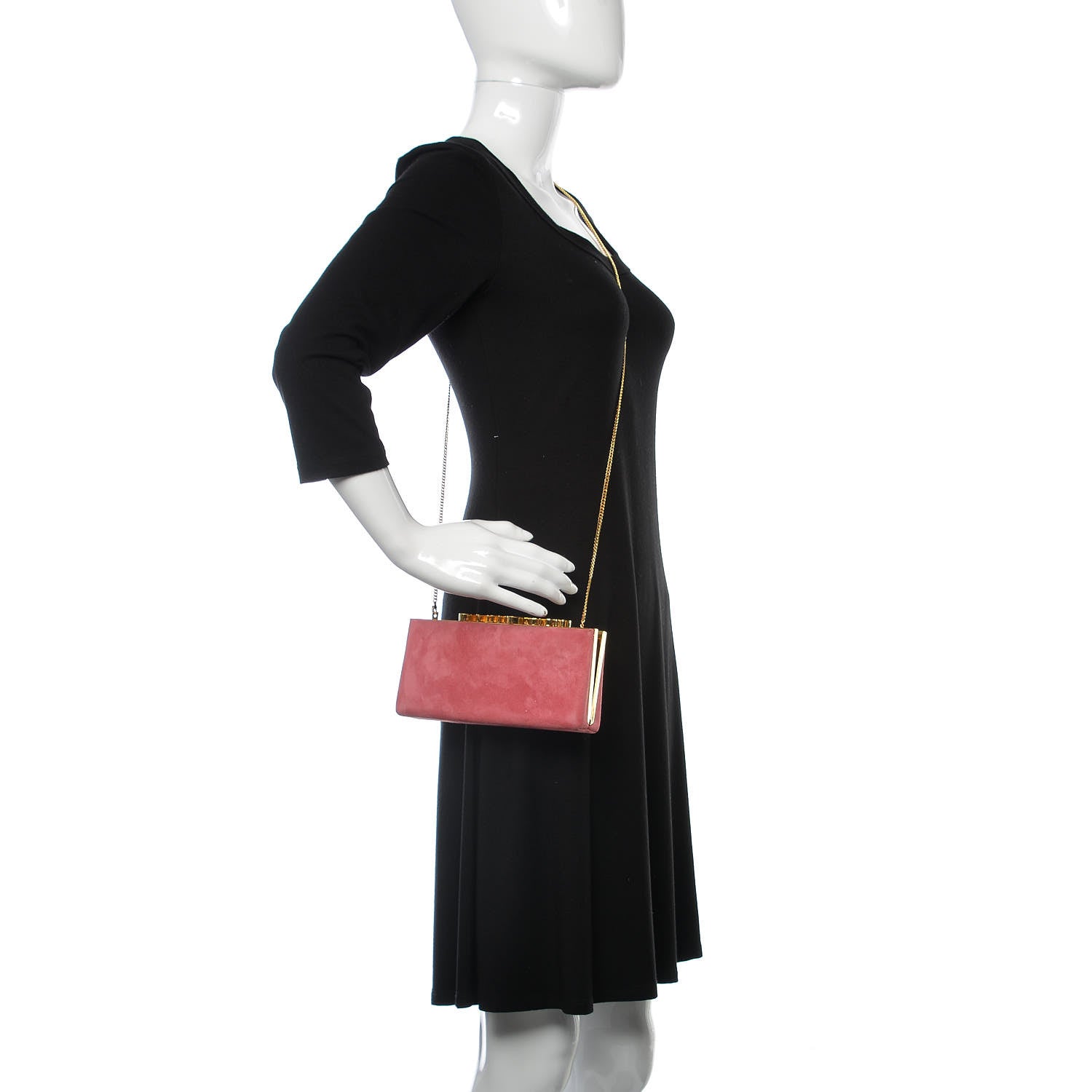Jimmy Choo Suede Celeste Logo Clutch Pink Gold 2 of 13