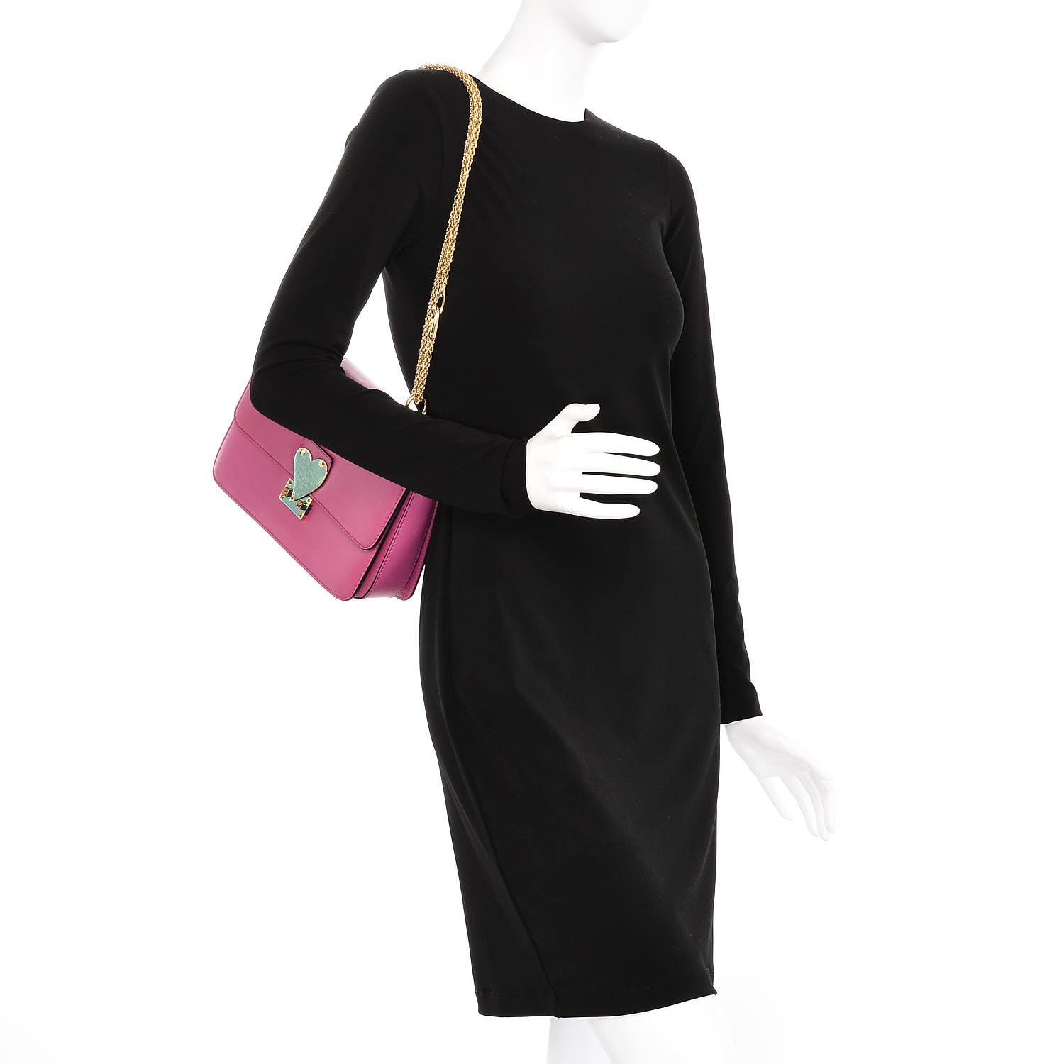 Valentino Garavani Shiny Nappa L'Amour Rockstud Shoulder Bag Fuxia 2 of 8