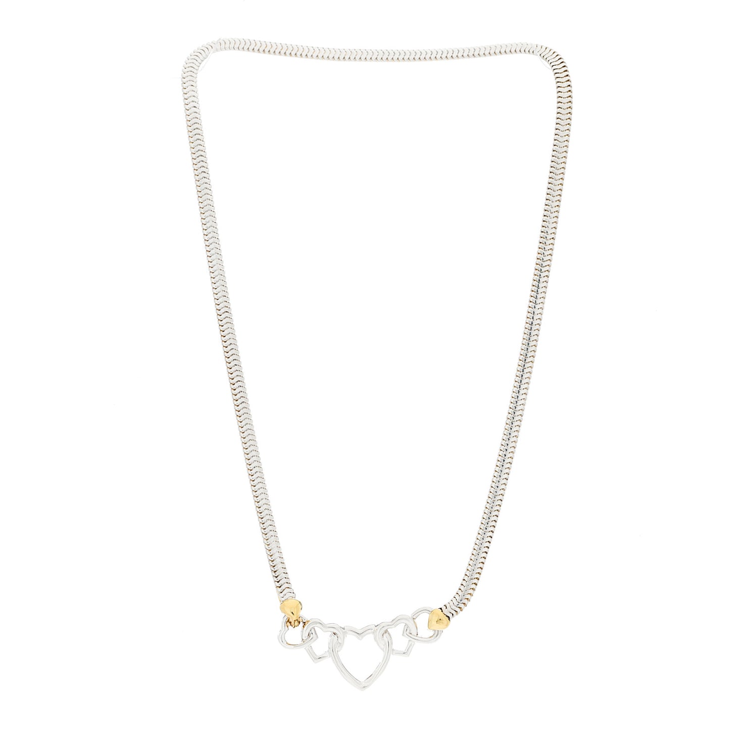 Sterling Silver 18K Yellow Gold Heart Snake Chain Necklace