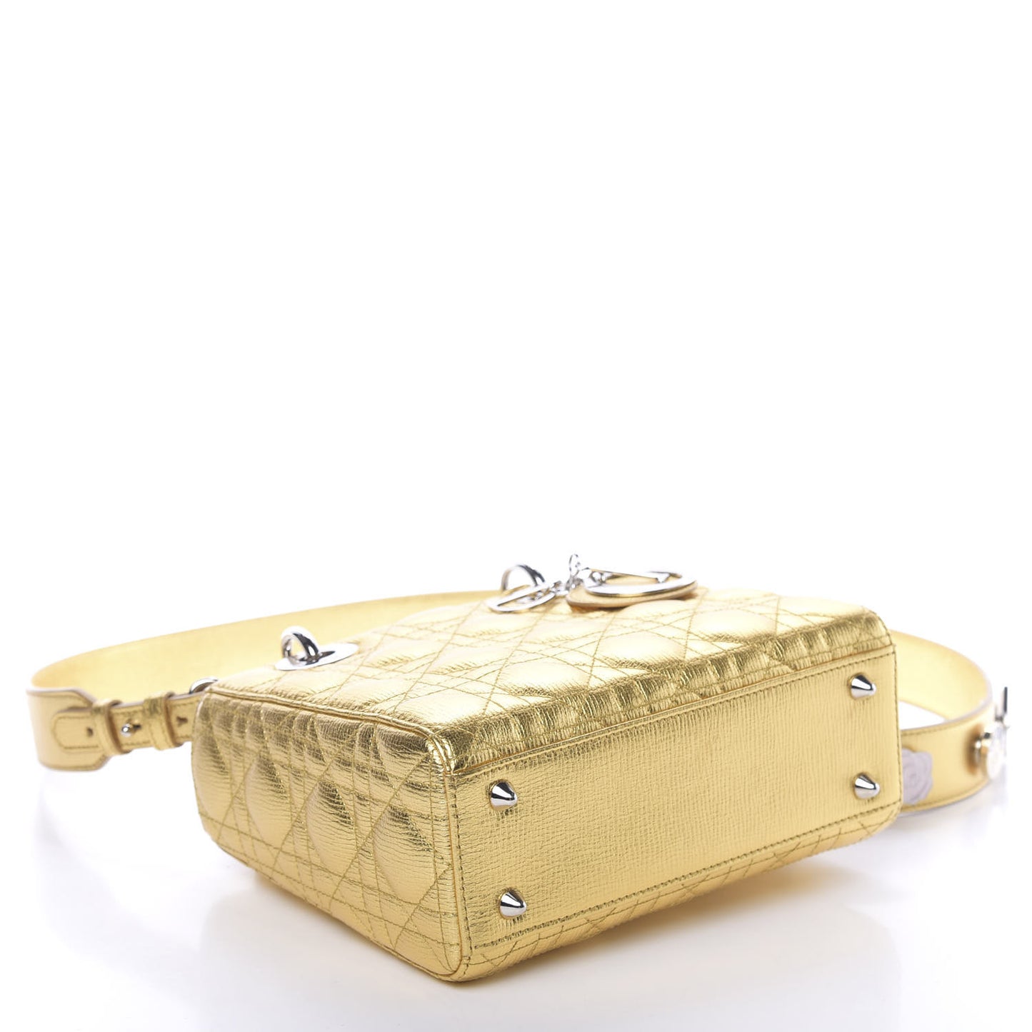Metallic Grained Calfskin Cannage Small Lucky Badges My Lady Dior Gold