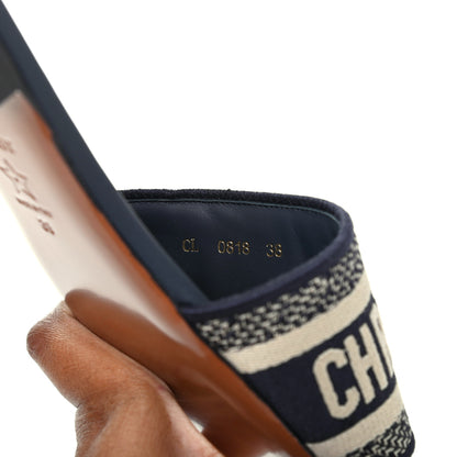 Christian Dior Canvas Embroidered Dway Mules Slide Sandals 38 Deep Blue 8 of 9