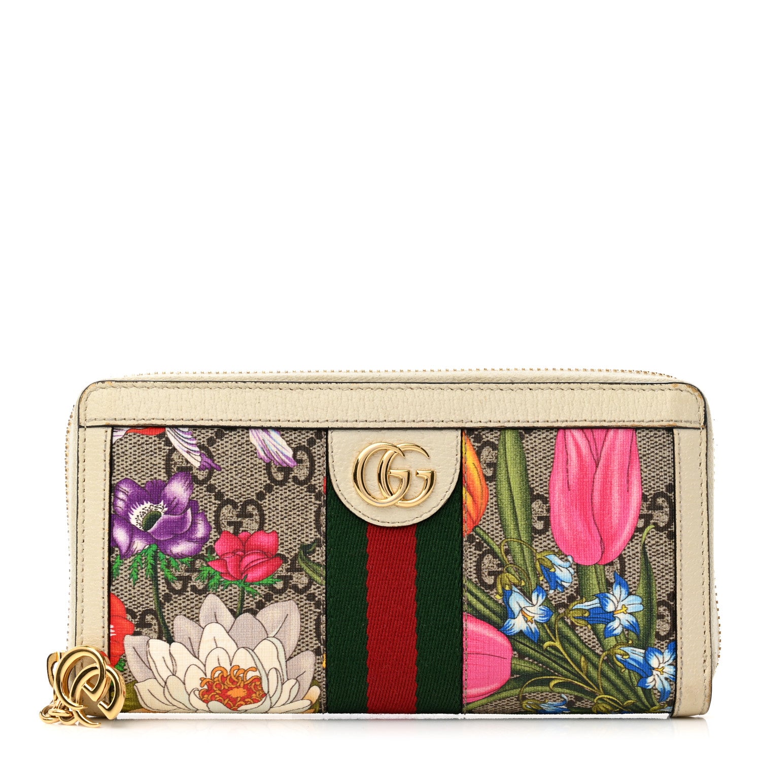 Gucci GG Supreme Monogram Flora Ophidia Zip Around Wallet White 1 of 13