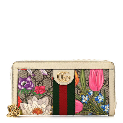 Gucci GG Supreme Monogram Flora Ophidia Zip Around Wallet White 1 of 13