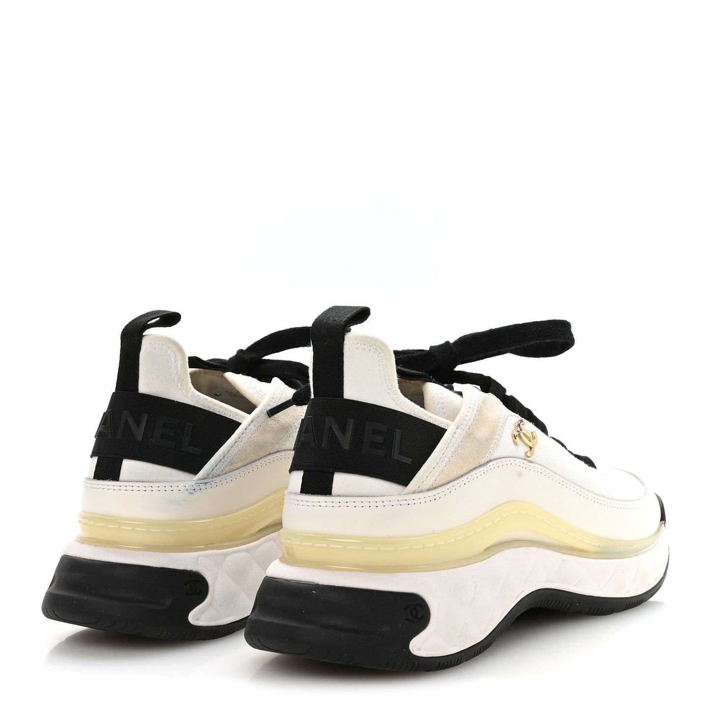 Velvet Calfskin Mixed Fibers CC Sneakers 39 Ivory Black
