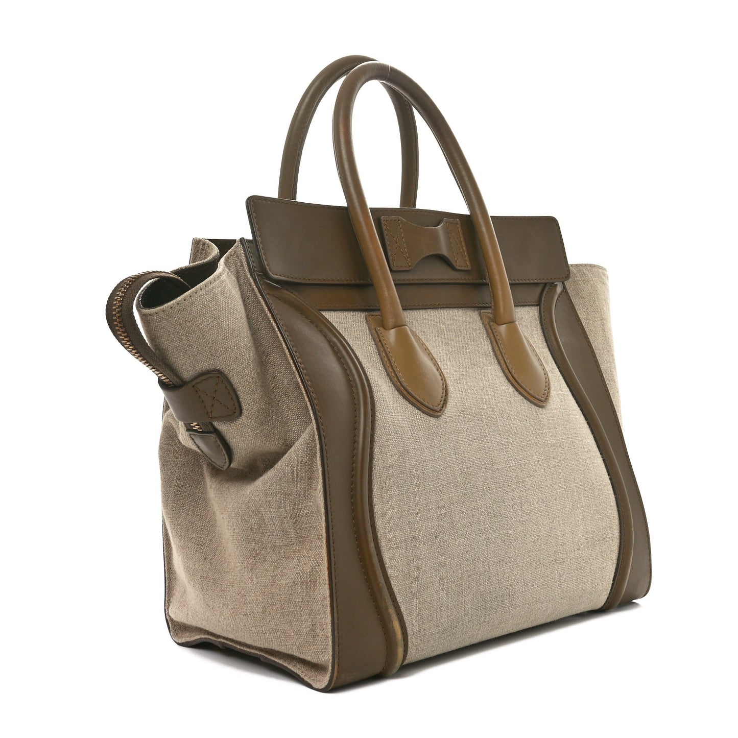 Natural Canvas Smooth Calfskin Mini Luggage Brown