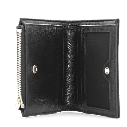 Saint Laurent Grain De Poudre Matelasse Chevron Monogram Zipped Card Case Black 5 of 10