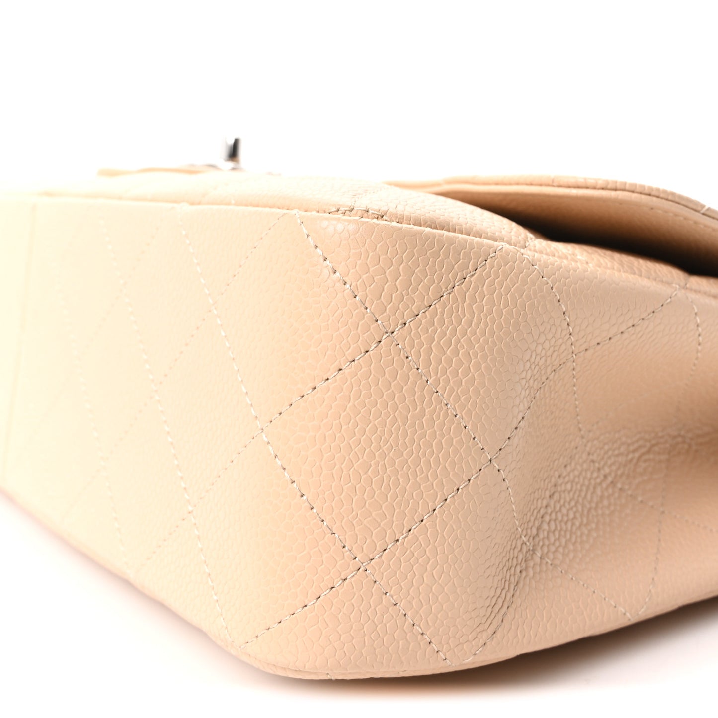 Caviar Quilted Jumbo Single Flap Beige Clair