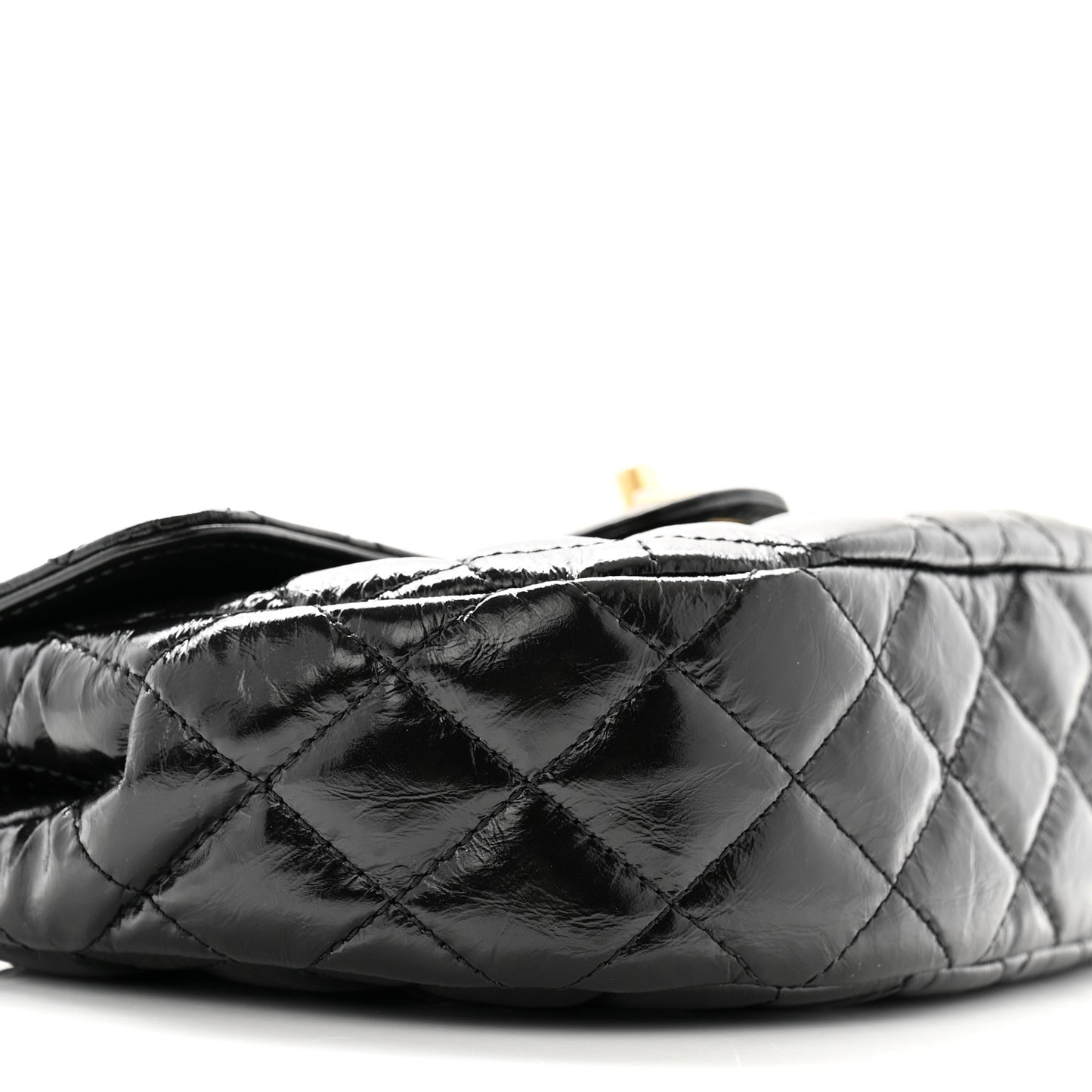 Shiny Crumpled Calfskin Quilted Small CC Messenger Bag Black