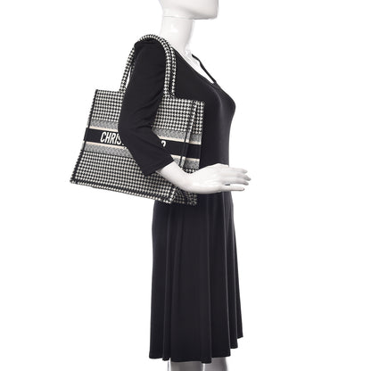 Christian Dior Canvas Houndstooth Embroidered Medium Book Tote Black White 2 of 10