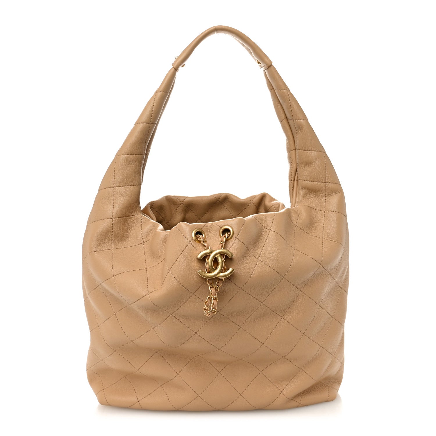 Chanel Calfskin Quilted Small Maxi Hobo Beige 1 of 10
