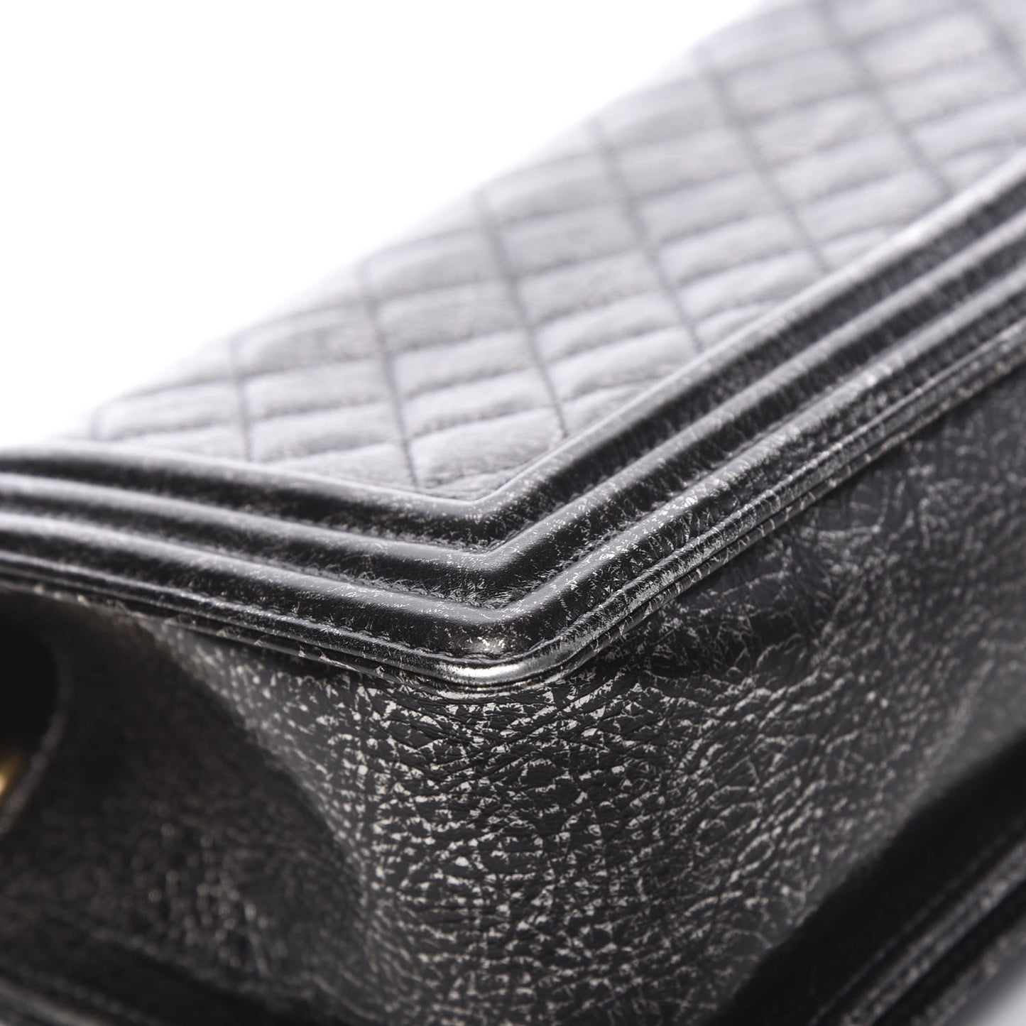 Cracked Metallic Calfskin Quilted Medium Boy Flap Dark Silver