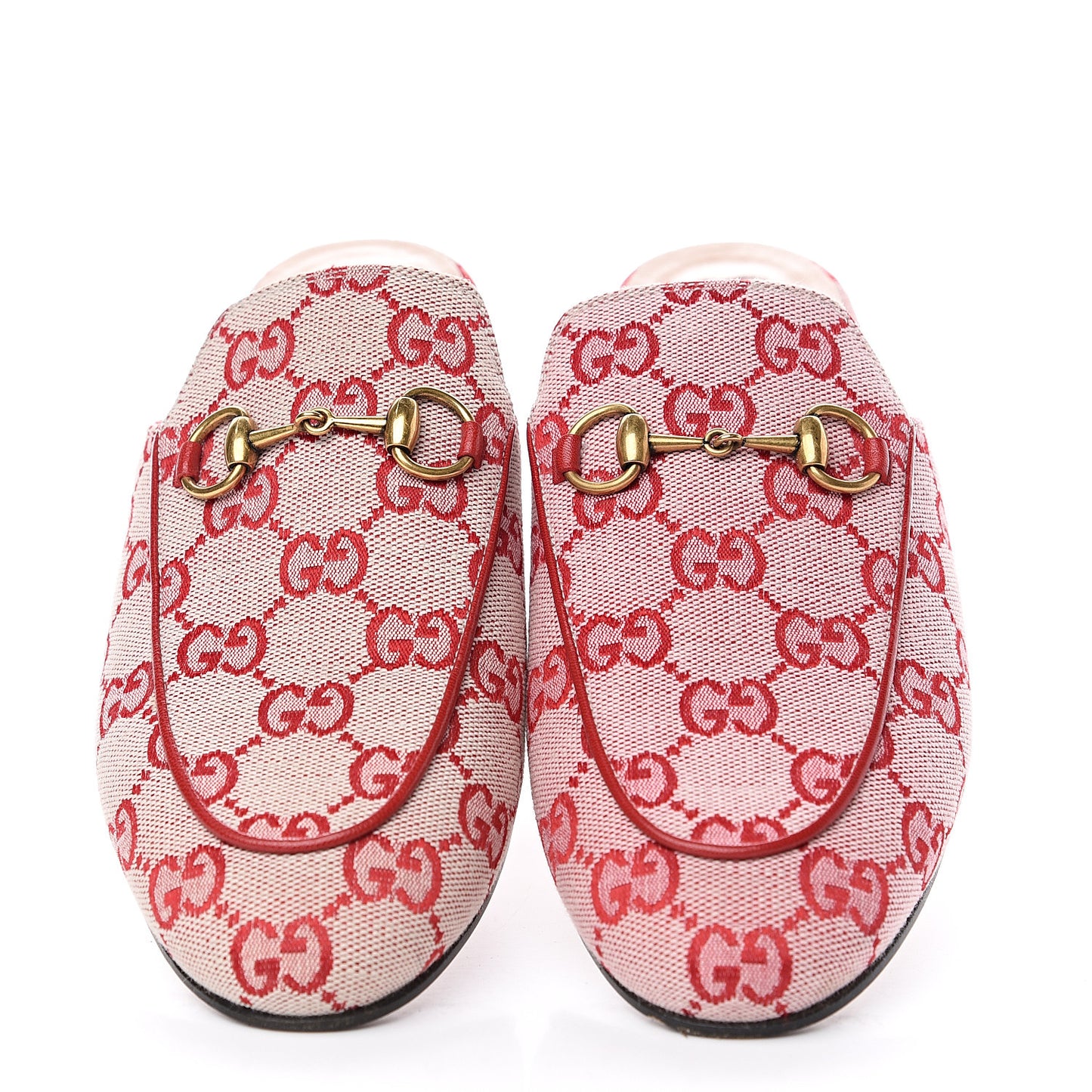 Canvas GG Monogram Horsebit Womens Princetown Slippers 36 Gardenia Hibiscus Red
