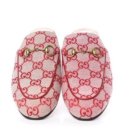 Gucci Canvas GG Monogram Horsebit Womens Princetown Slippers 36 Gardenia Hibiscus Red 3 of 11