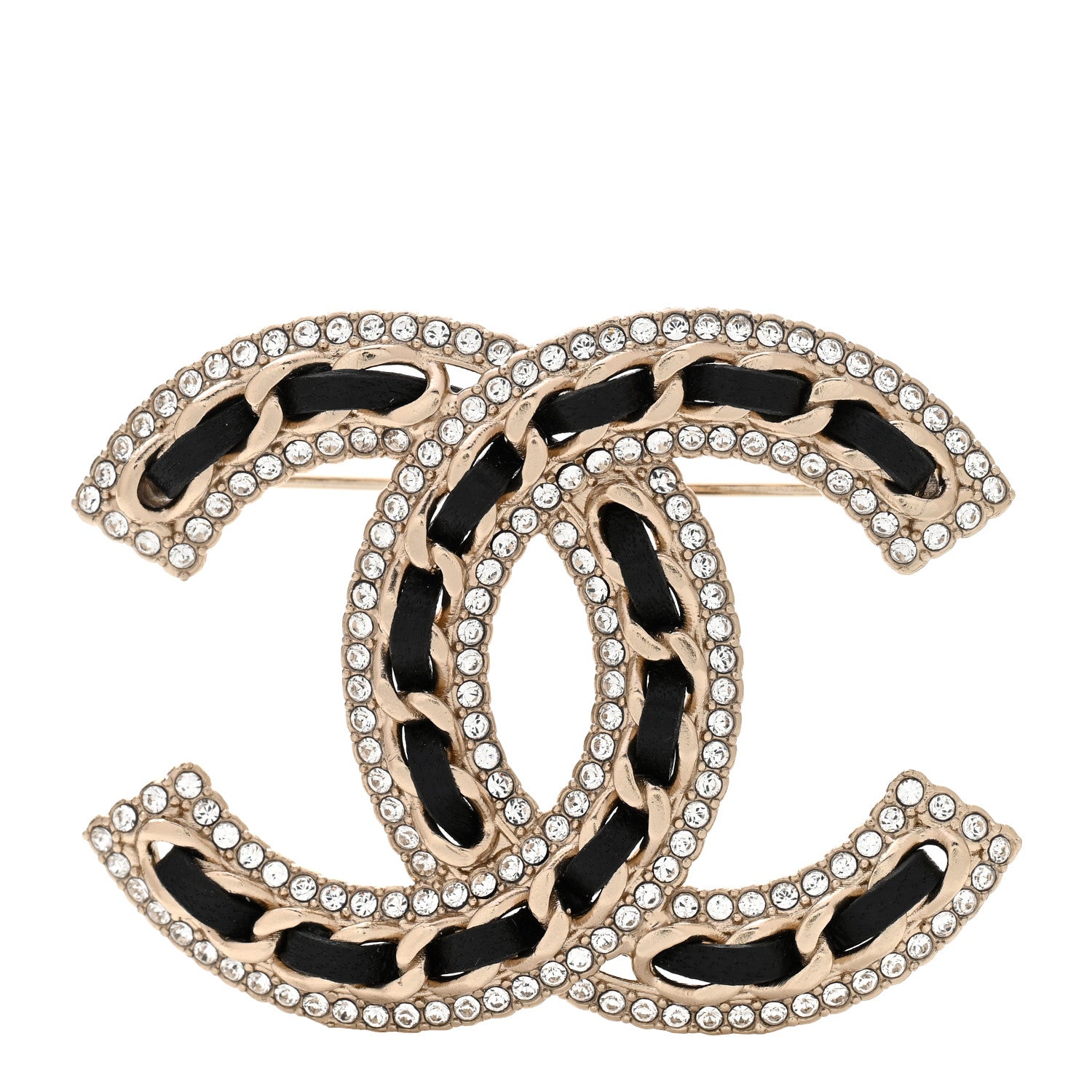 Chanel Lambskin Crystal CC Chain Brooch Black Gold 1 of 5