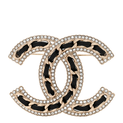 Chanel Lambskin Crystal CC Chain Brooch Black Gold 1 of 5