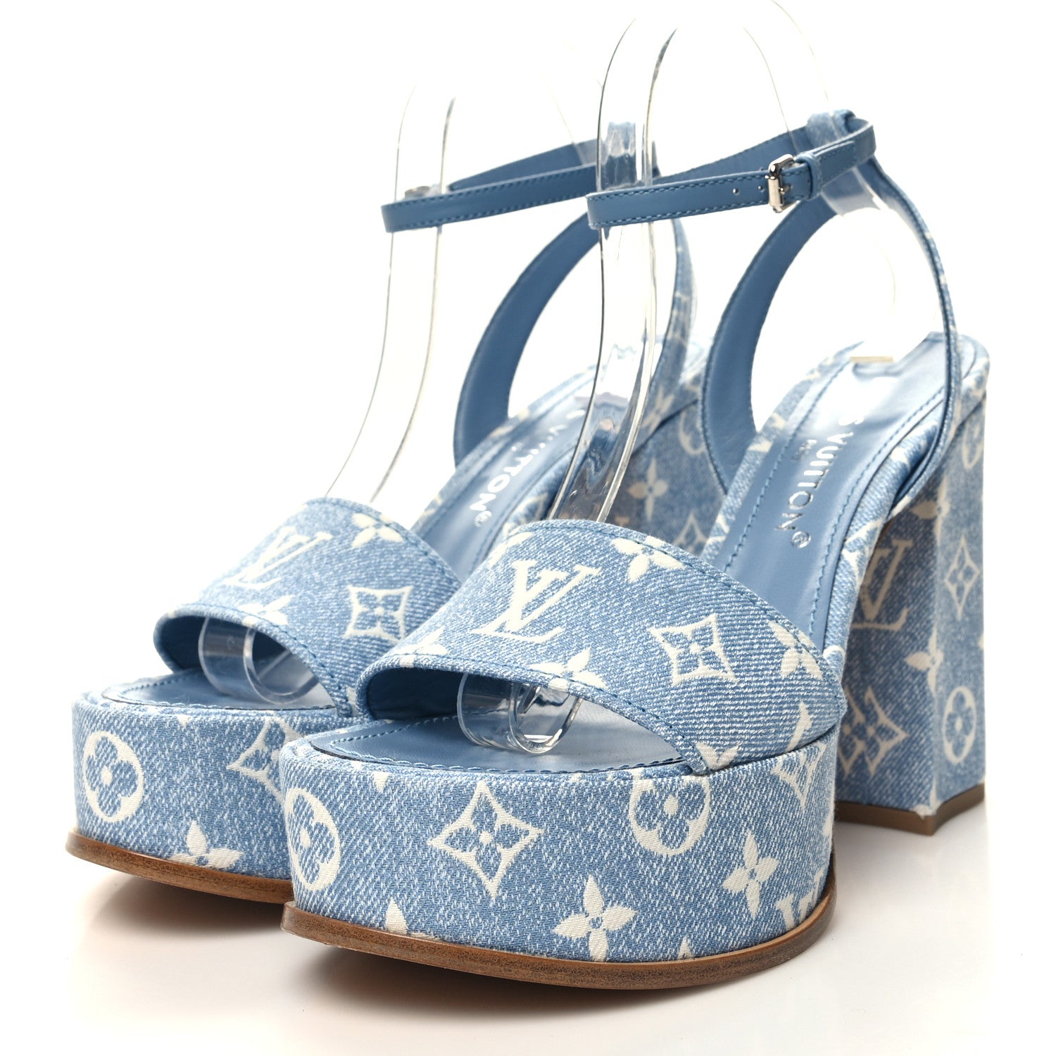 Louis Vuitton Monogram Jacquard Denim Platform Sandals 40 Blue 3 of 9