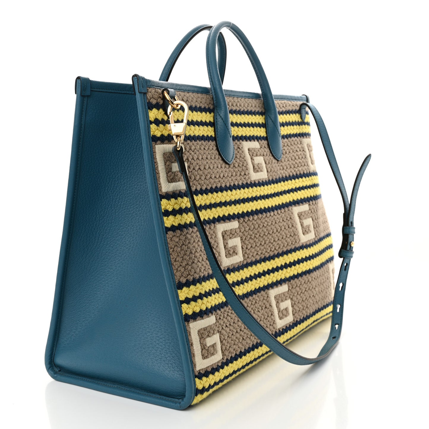 Fabric Embroidered Hawaii Striped Tote Bag Blue