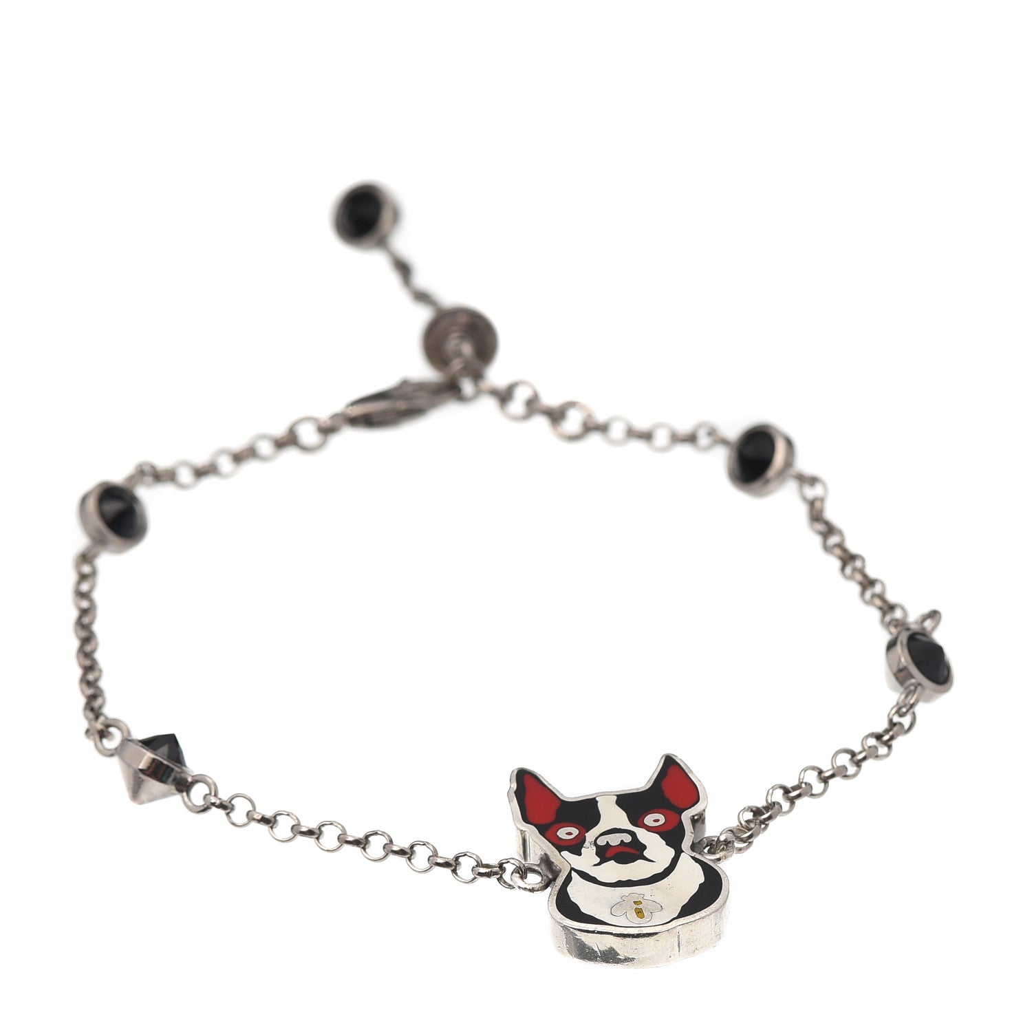 Gucci Sterling Silver Black Spinel Enamel Orso Bracelet 1 of 8
