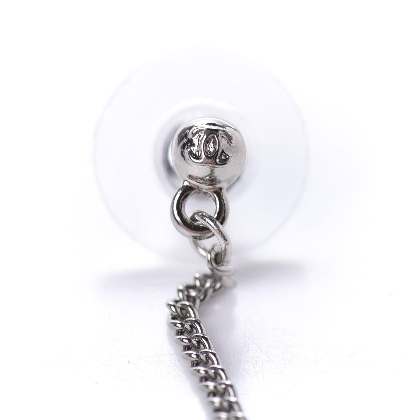 Baguette Crystal CC Drop Earrings Silver