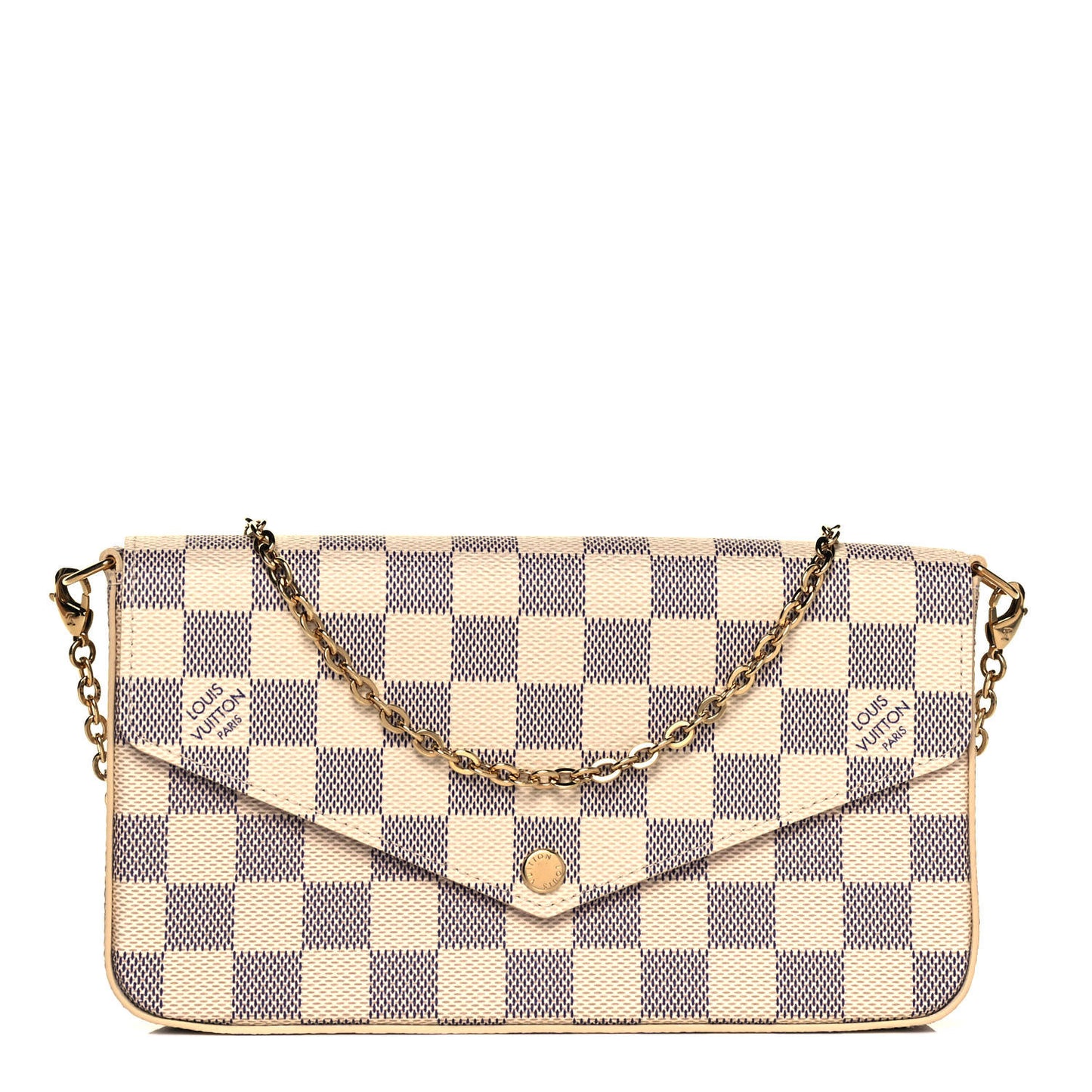 Damier Azur Pochette Felicie Chain Wallet Rose Ballerine