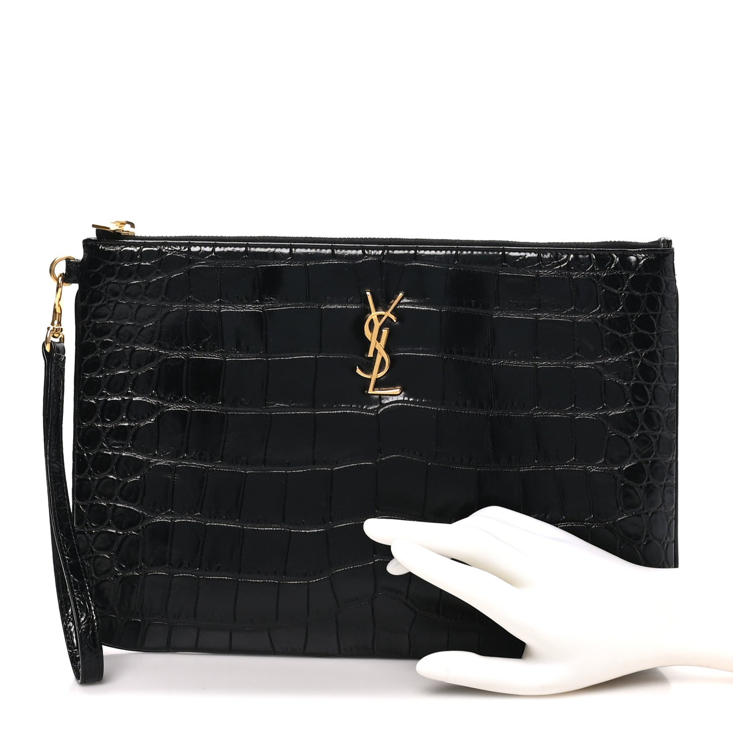 Calfskin Crocodile Embossed Tablet Pouch Black