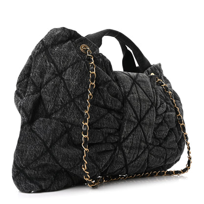 Chanel Washed Denim Quilted Maxi Bow Bag Black 3 of 10