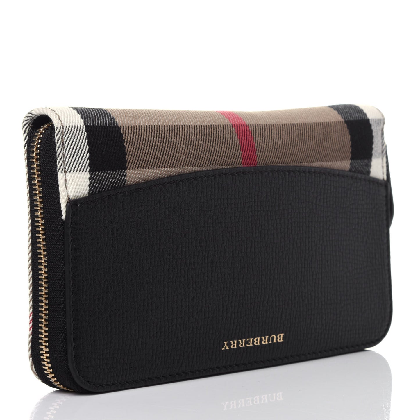 Calfskin House Check Elmore Zip Around Wallet Black