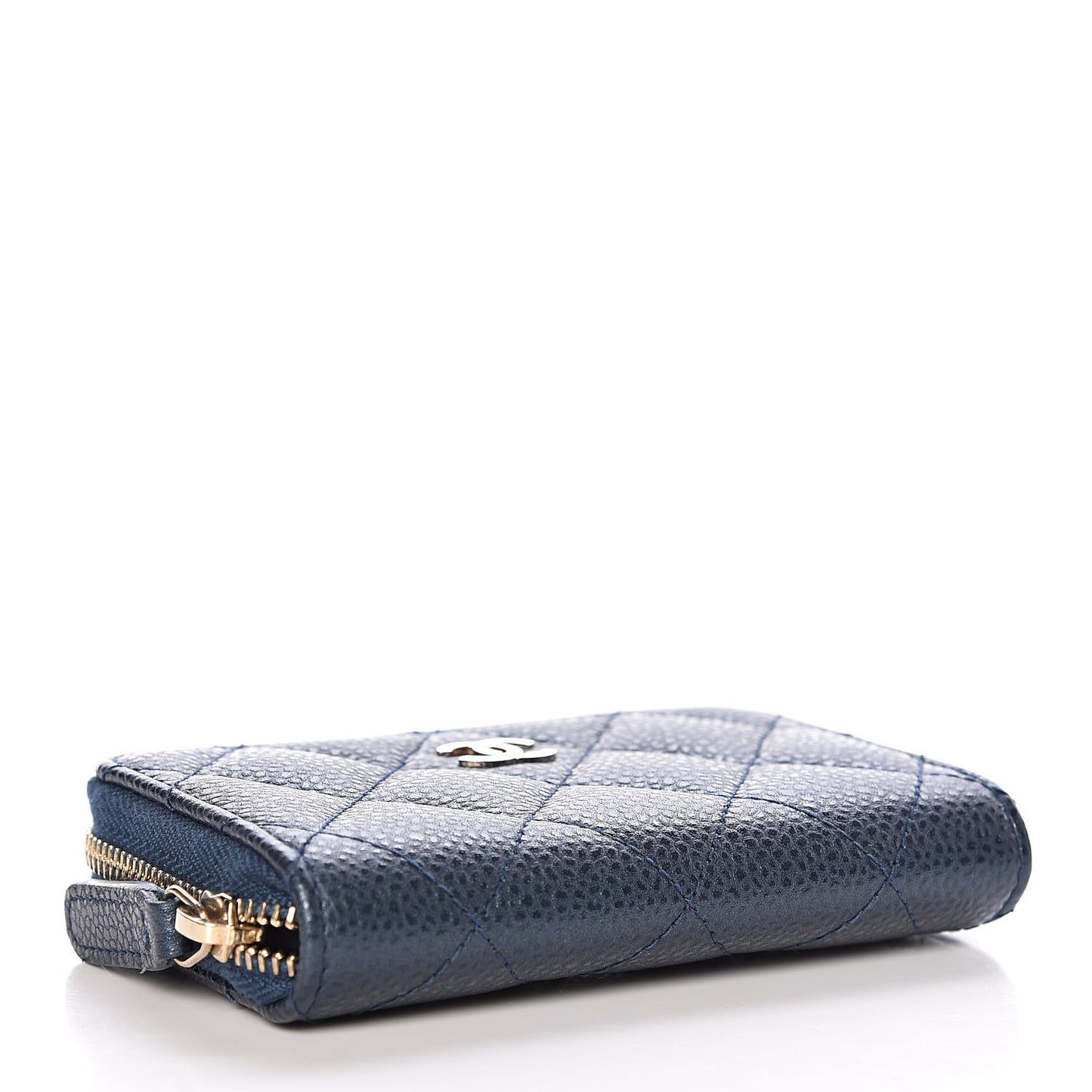 Iridescent Caviar Quilted Zip Coin Purse Dark Blue