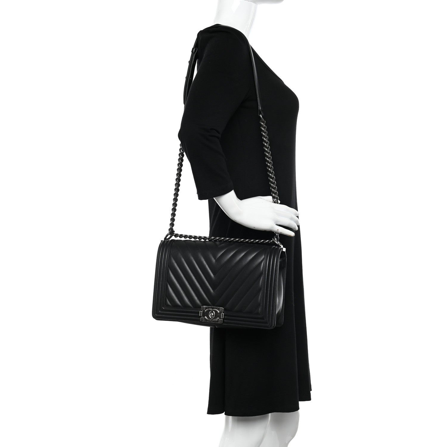 Chanel Calfskin Chevron Quilted New Medium Boy Flap Black 2 of 14